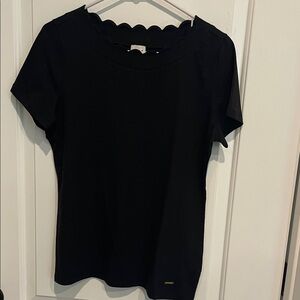 Anne Klein Black Scalloped Short Sleeve Top